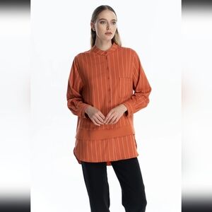 Kuwait Designer Women's Orange Striped Button-Up Top
